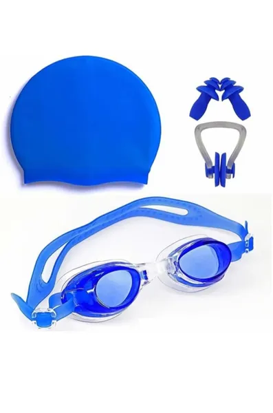 Unisex Combo Of Silicone Swimming Cap, Goggles And Ear Plug (Color May Vary)